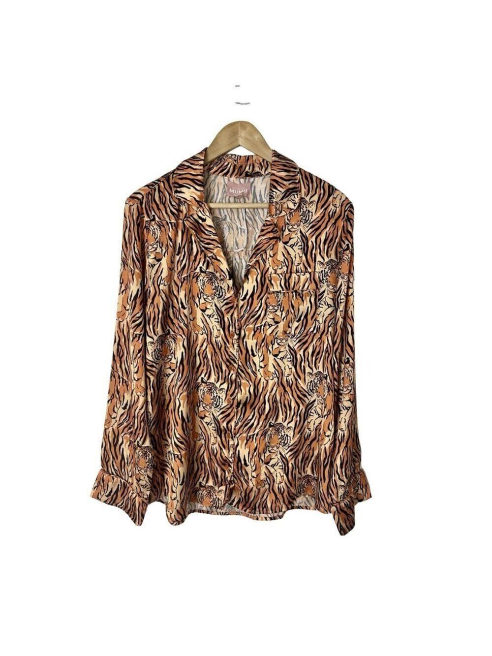Show Me Your Mumu Royal Tiger Satin Blouse XS Animal Print Polyester Novelty